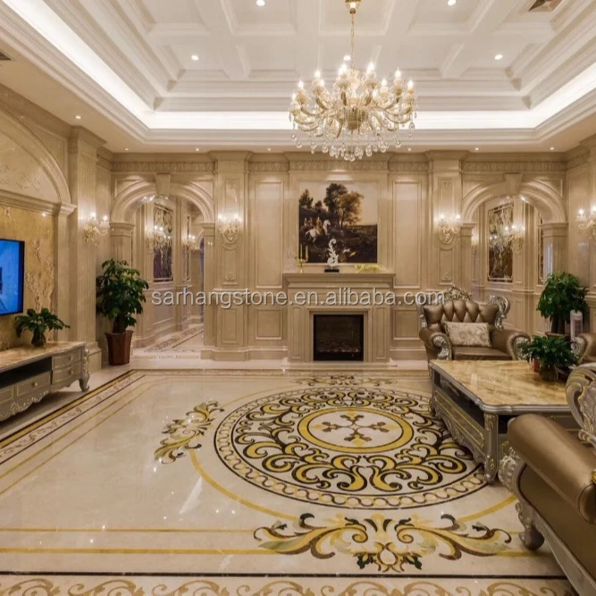 Декоративная Цветочная мраморная плитка waterjet для гостиной, дизайнерская напольная плитка