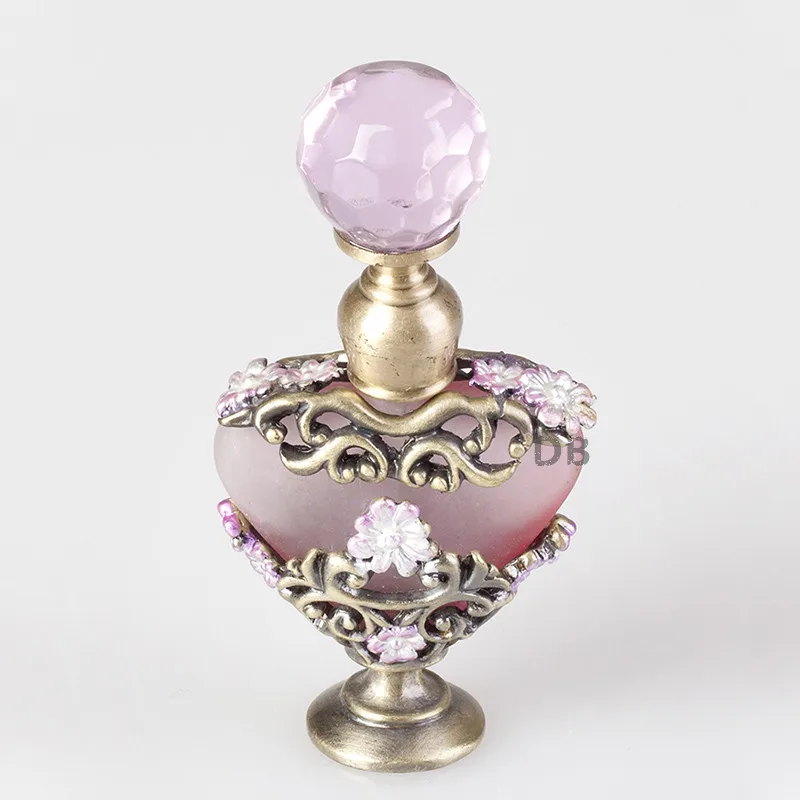 5ml Metal Flower Mini Perfume Frosted Oil Bottle Empty Pink Heart Glass Essential oil Refillable Decorative Bottles#58816,58783