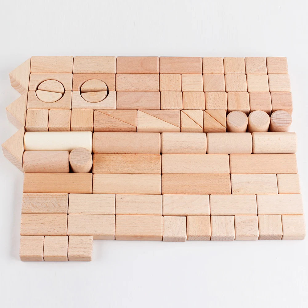 Creative Early Learning Educational 80 Pieces Natural Beech Wooden Kids Building Blocks Set Toy
