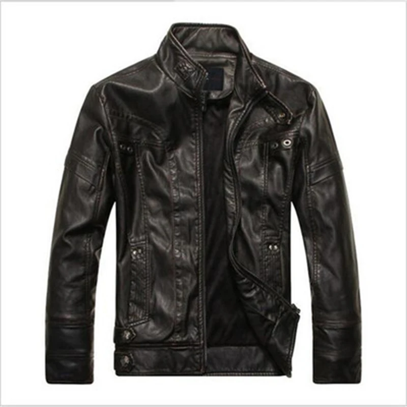 JACKETOWN Fashion Mens genuine motorcycle PU jackets Long Sleeve Winter bomber leather jacket