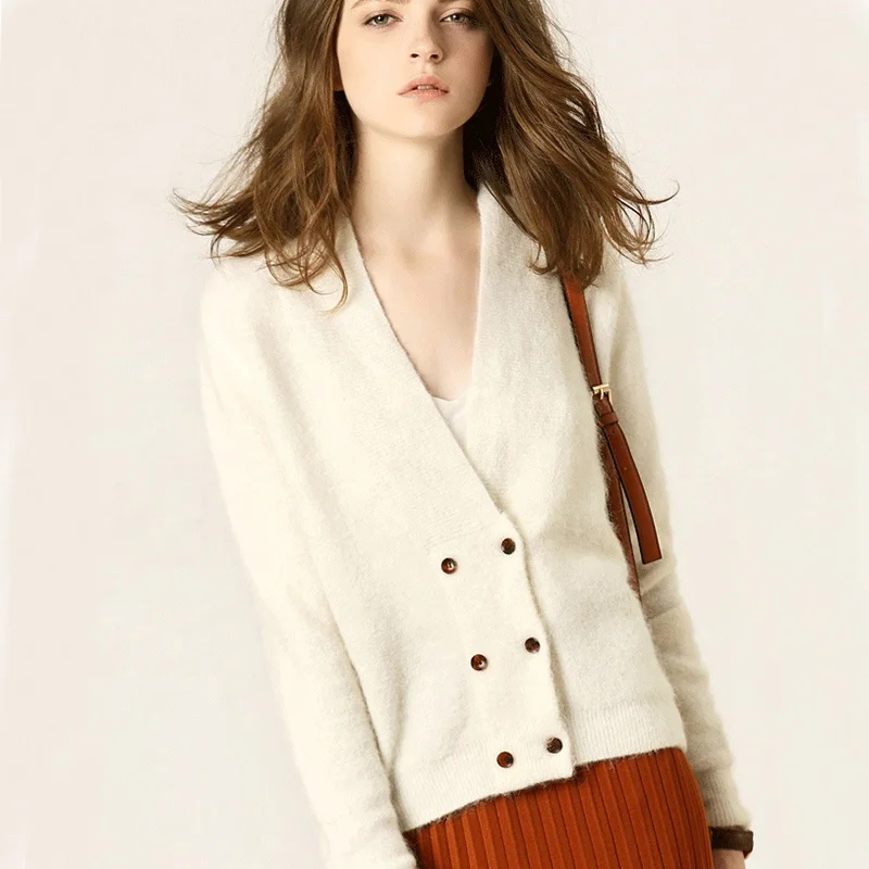 
2021 women sweater spring new product V-neck double breasted woman winter white knitted sweater cardigan sweater women 