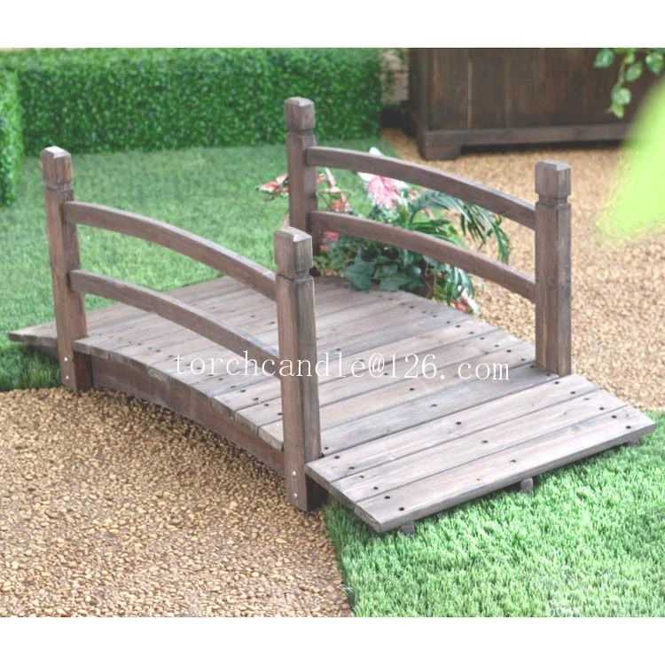 5FT Wooden Wagon wheel Garden Bridge Burnt Decorative solid wood walkway