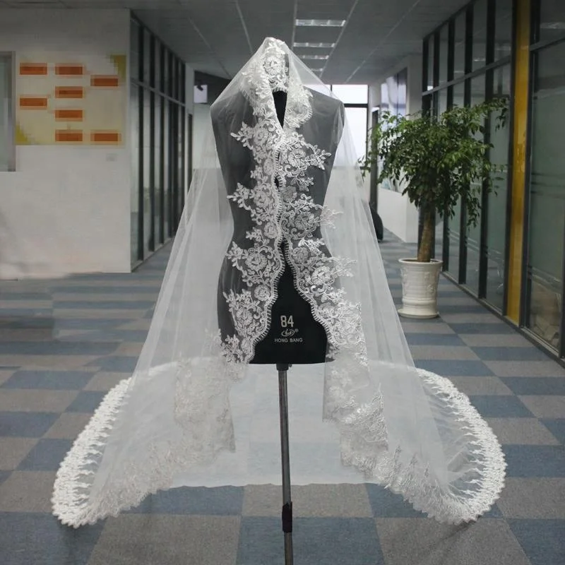 Custom Made Long Lace Appliques Wedding Veil Wedding Accessory Bridal Veils