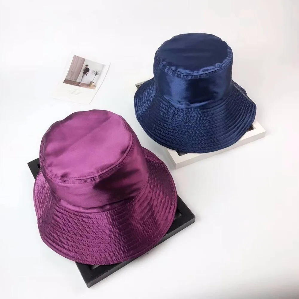 fashion unisex plain basic style solid  satin fabric bucket hat