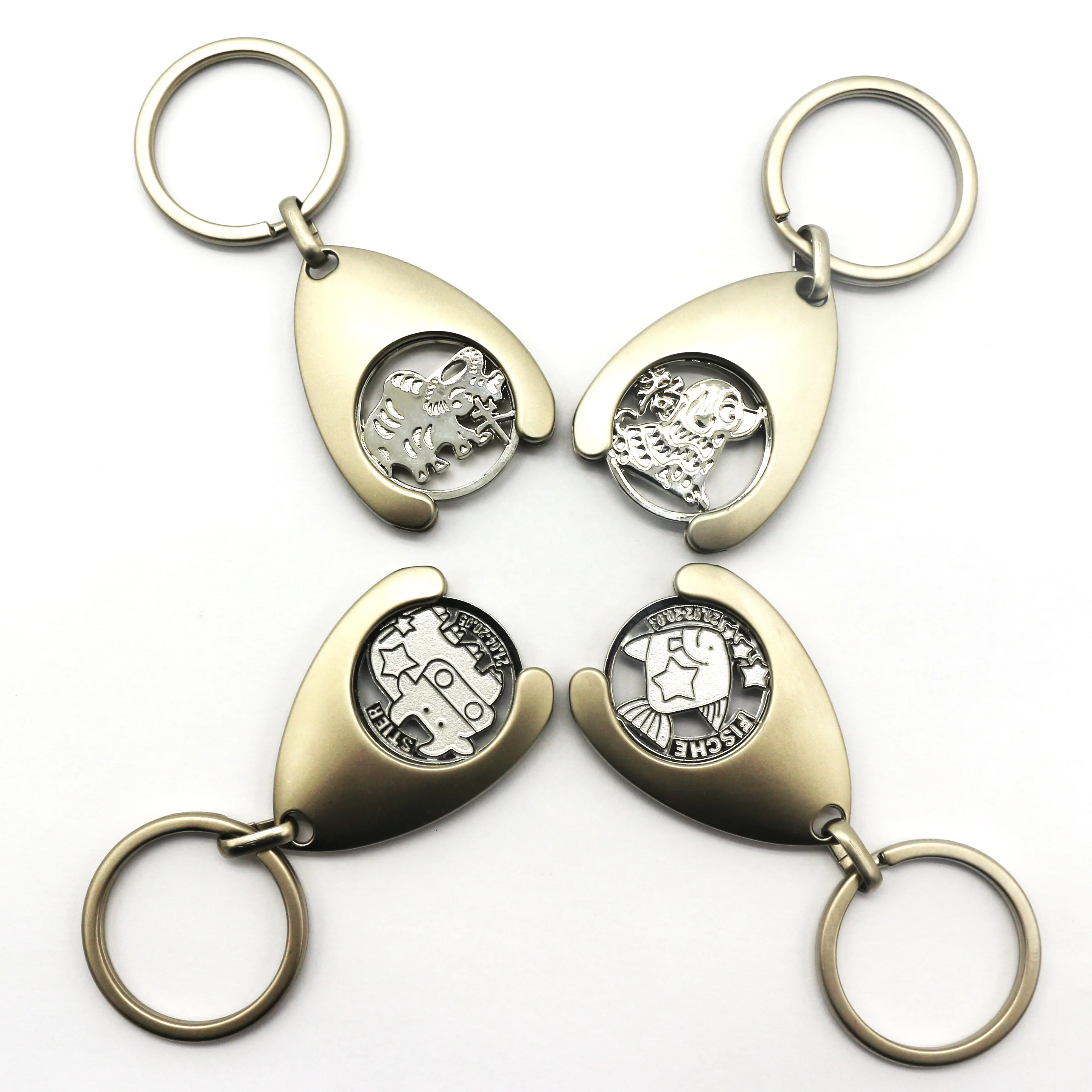 China Manufacturer Personalized Trolley Token Coin Keychain, Metal Coin Holder Keychain