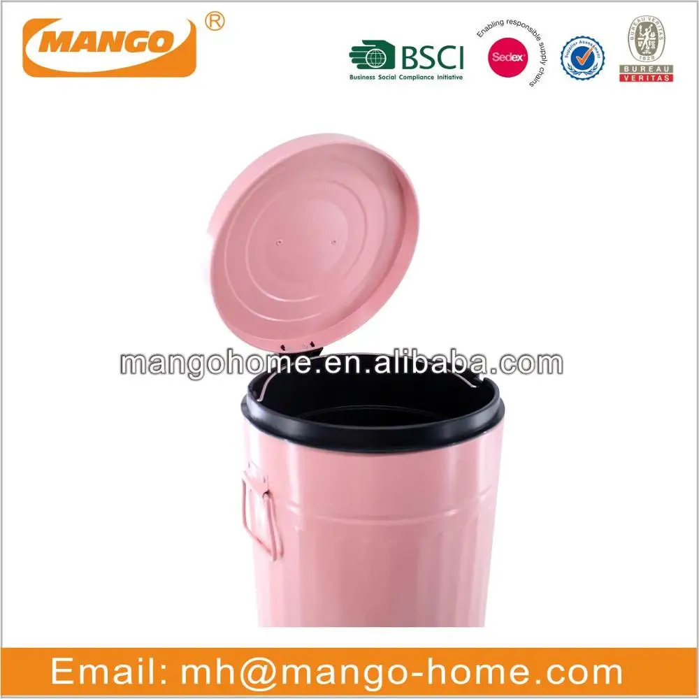 Colorful Powder Coating Bathroom Trash Can Mobile Metal Foot Pedal Waste Bin Dust Bin With Plastic Inner Bucket