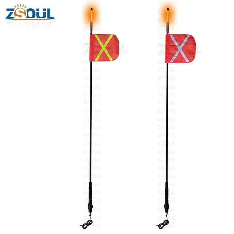 12v Safety Flag For Mine WIth Fiberglass Pole And Spring Quick Release Base Mining Flag Pole For ATV UTV Truck Safety Whip