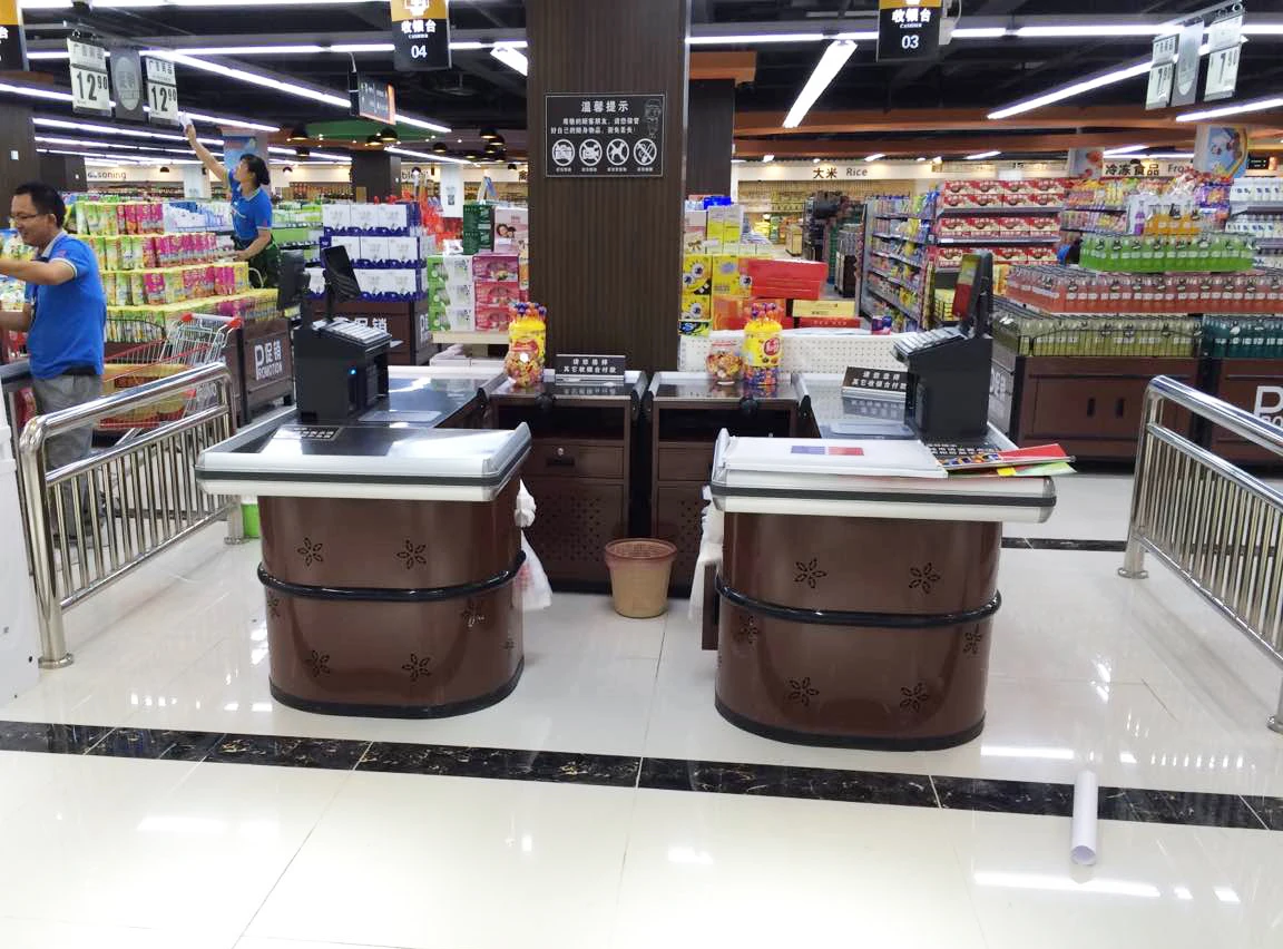 Retail Supermarket Cash Counter Table Dimensions Checkout Counter Cashier Desk