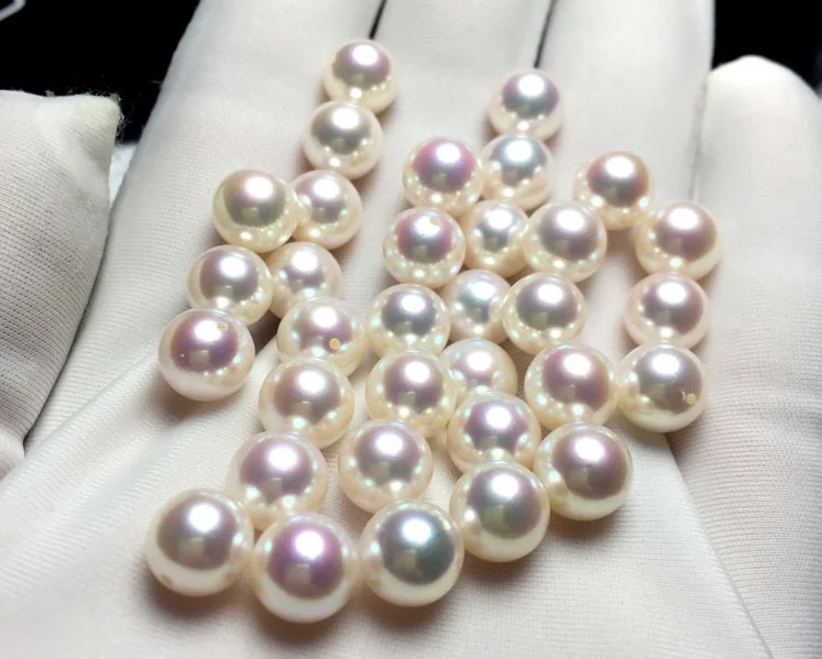 Japanese 7-7.5mm 3A real akoya natural wholesale round pearl half drilled pearl loose pearls akoya