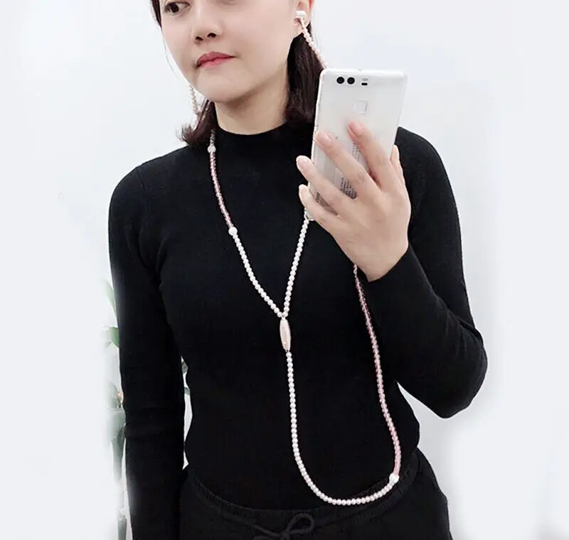 
The latest design fashion jewelry pearl necklace headphones and microphone 3.5 mm in-ear wired magnetic headphones 