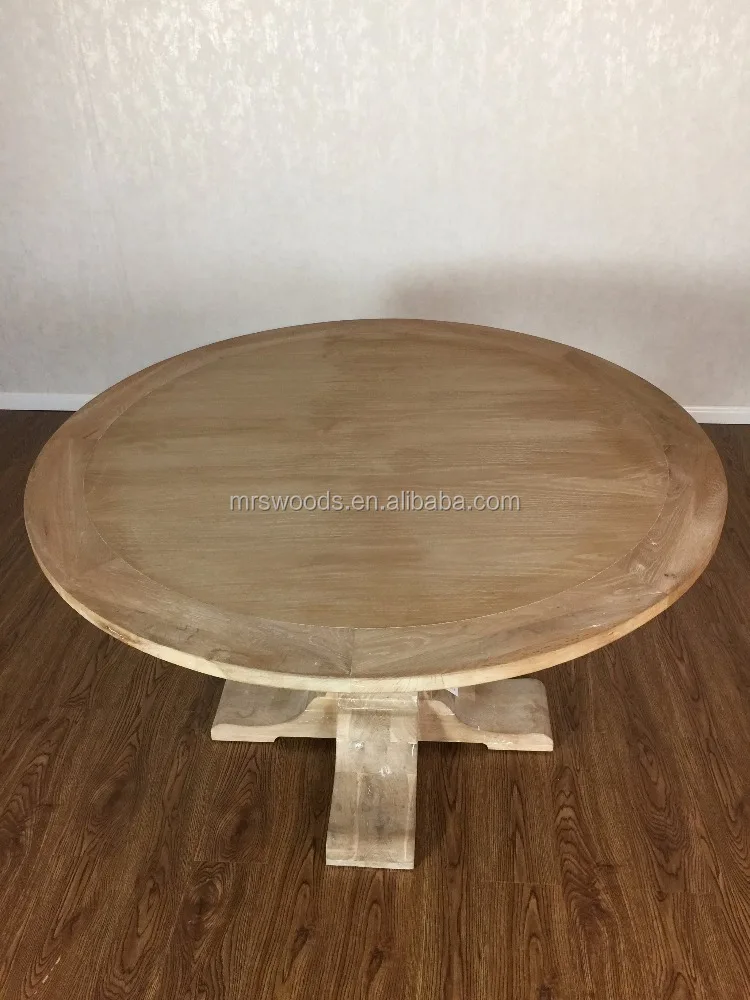 MRS WOODS Solid Oak Wood Top And Base With Stainless Steel Round Large Dining Table