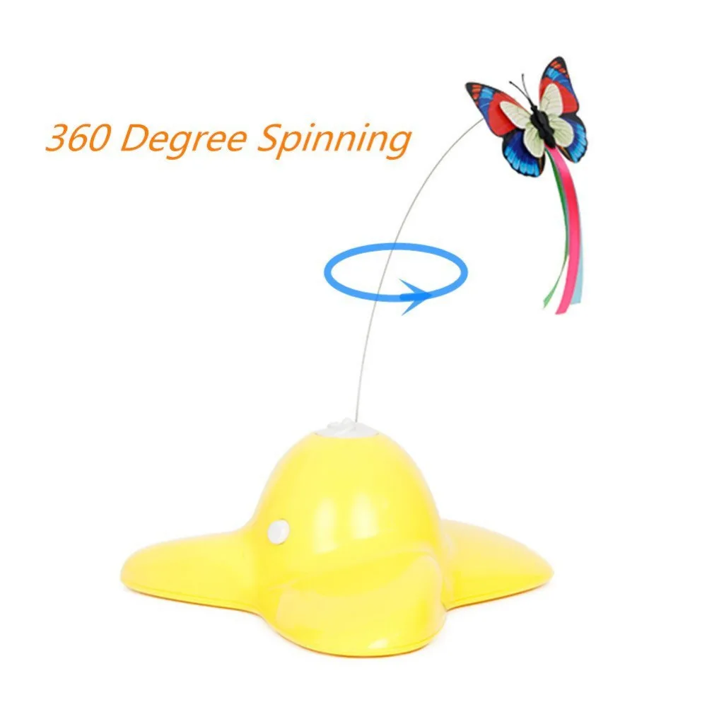 Electric Rotating Butterfly Cat Toys with Two Replacement Flashing Butterflies Interactive Cat Toy Spinning Teaser Toy