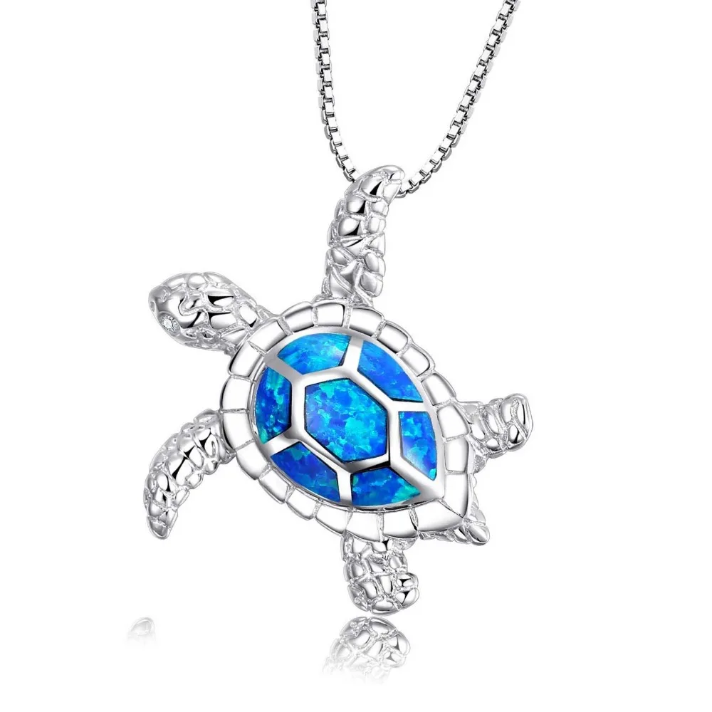 
Australia Blue Fire Opal Sea Turtle Jewelry Sets Stud Earrings Pendant Necklace Birthstone Jewelry Gift 