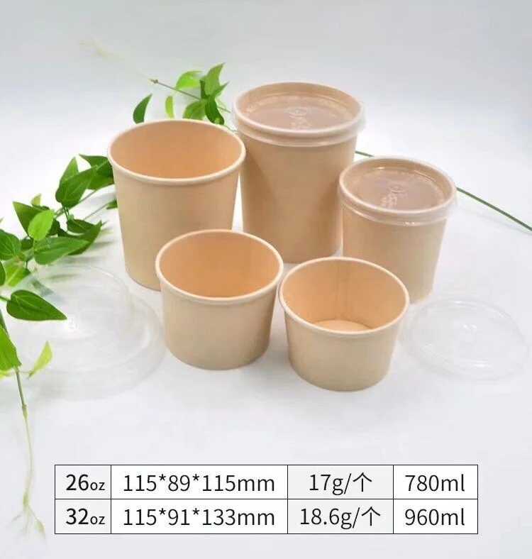 PLA Disposable Paper Salad Food Container krafe soup Bowl with lid