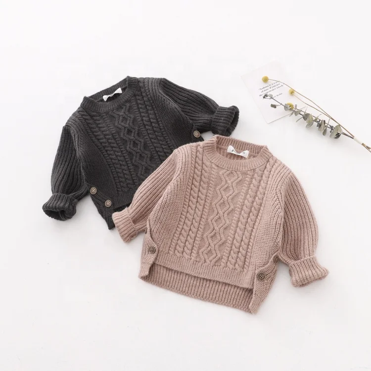 
Infant Unisex Cable Knit Sweater Baby Kids Side Button Knitwear 