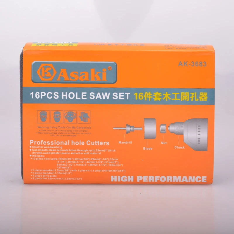 16 PCS Steel Wood hole saw set kit