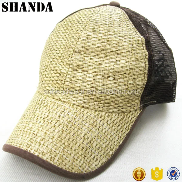 High quality summer blank bamboo weave trucker mesh baseball cap