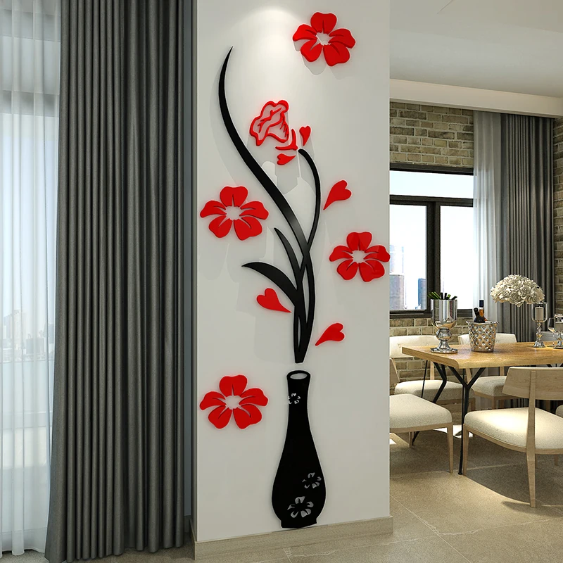 Acrylic 3D Plum Flower Vase Wall Stickers home decor creative wall decals living room Home Bedroom Decor DIY Wall sticker