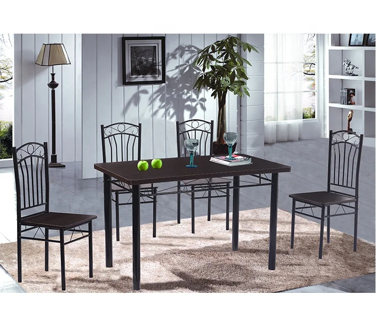 Melamine mahogany popular style metal Dining table set with 4 chairs for dining room DS-006