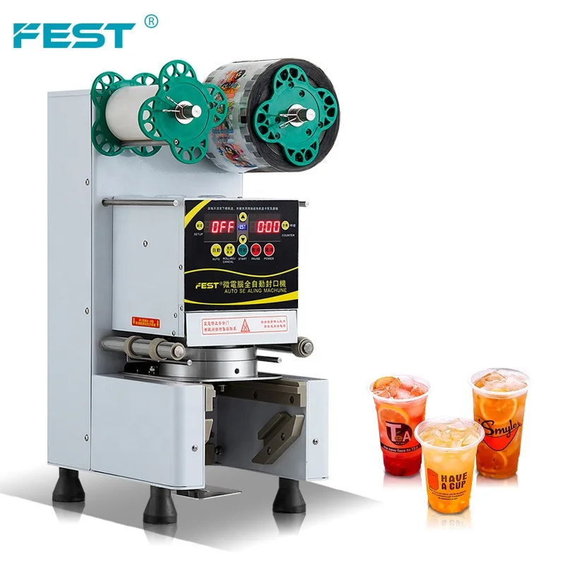 FEST CE Milk Tea Equipment Plastic 90mm 95mm Cup Sealer Machine 110V/220V Electric Fully Automatic Tea Cup Sealing Machine