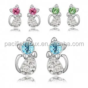 
cat shape earring crystal cat design jewelry animal shape fancy stick earring 