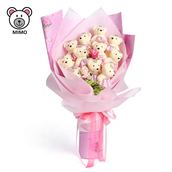 Promotion Gift Plush Toy Teddy Bear Flower Bouquet For Valentine LOW MOQ Handmade Wedding Pretty Pink Soft Toy Bear Doll Bouquet