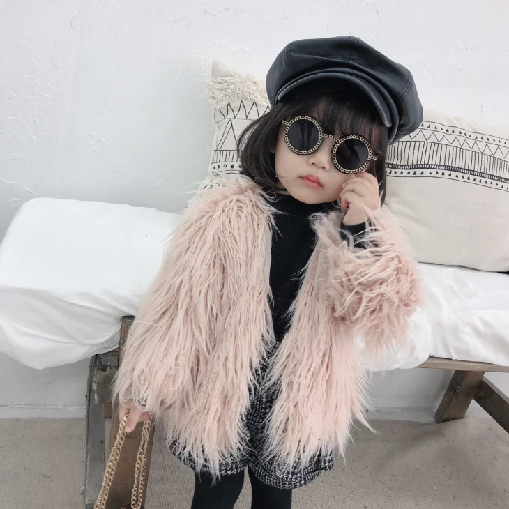 
YY10410G New design stylish light pink warm winter coats girls faux fur coat 