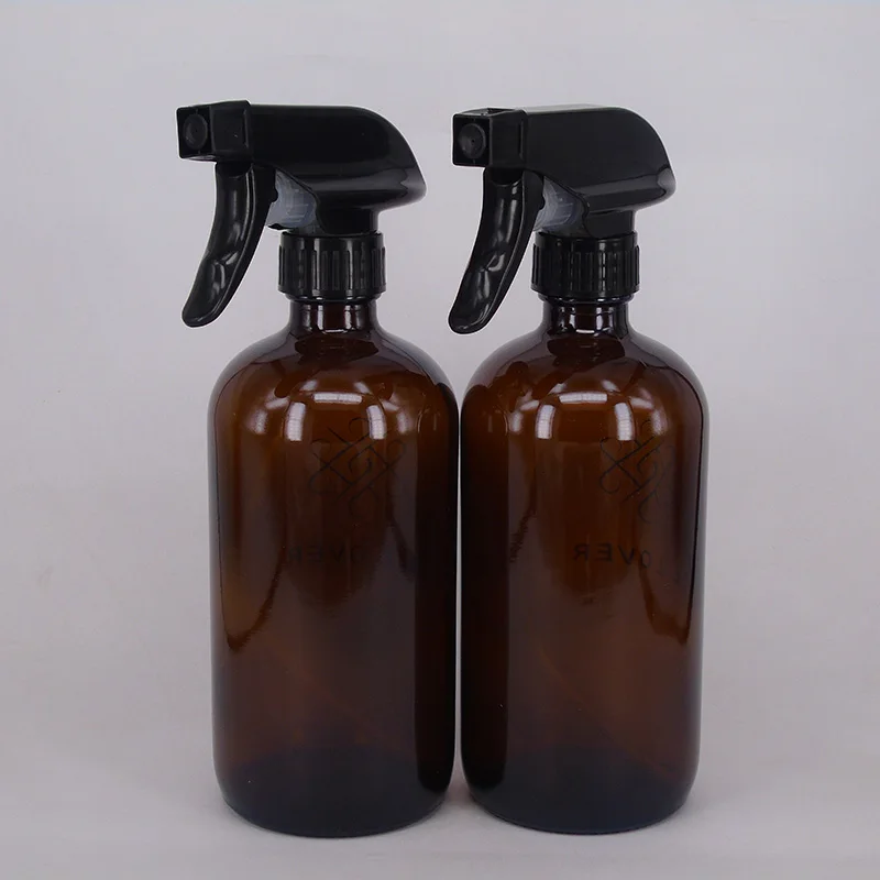 
500ml Amber Brown Boston Glass Trigger Spray Bottles With Sprayer For Cleaner And Essential Oil 