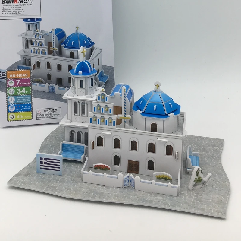 Deluxe 3D Puzzle - Greece Church Paper EPS Building Model - DIY Toy