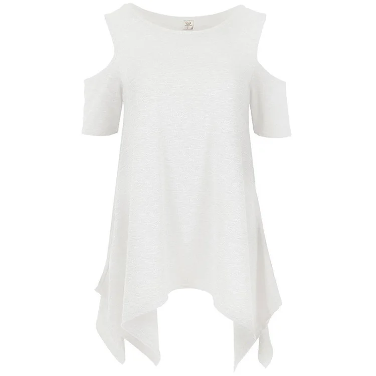 Loose Female Top Cut Out Shoulder Short Sleeve Sublimation Blank