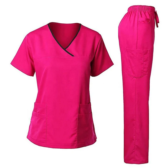 Fashionable Poly Cotton Tunic Scrubs Set Designs Europe Hospital Medical Nurse Uniform