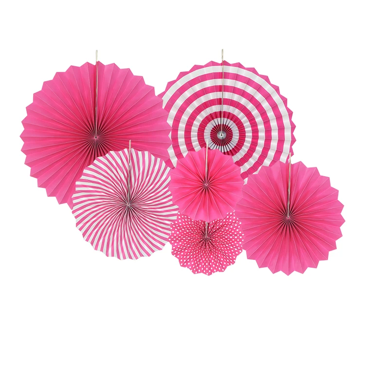 6 Pack Fiesta Pink Hanging Paper Fan Flower Ball Wedding Christening Baby Shower Girl First Birthday Party Nursery Decor