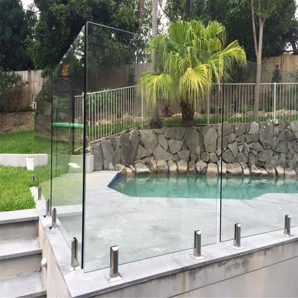 Inox railing system frameless clear glass balustrade in spigots mounting