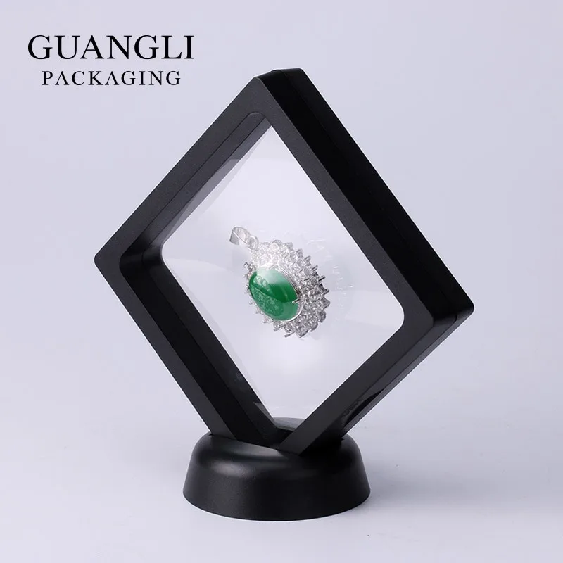  Custom Logo 3D Plastic Floating Jewelry Display Frame Box for Necklaces Ring