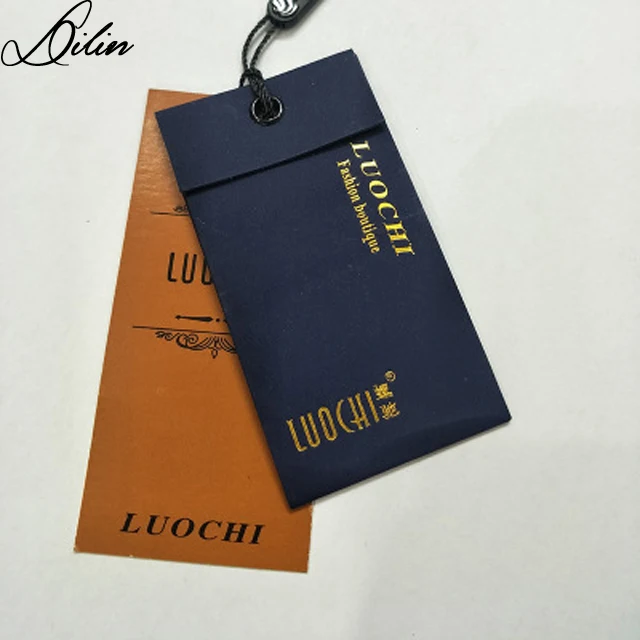 Famous brands hole punch recycled paper garment clothing hang tag with small envelope