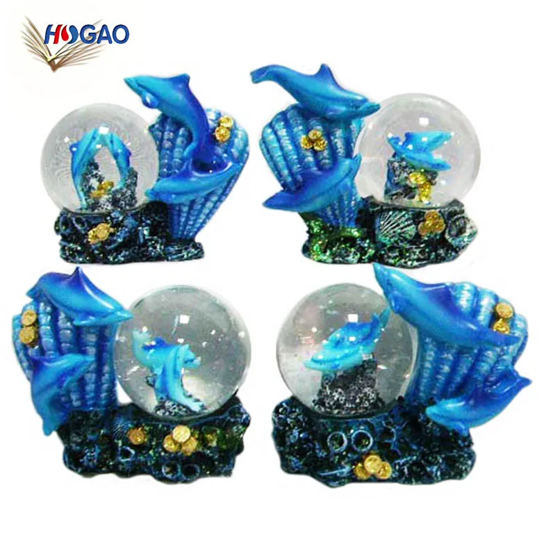 Custom Resin Dolphin Snow Globe,  Ocean Wave Water Globe ,Polyresin Dancing Dolphin Water Globe with Change LED Light
