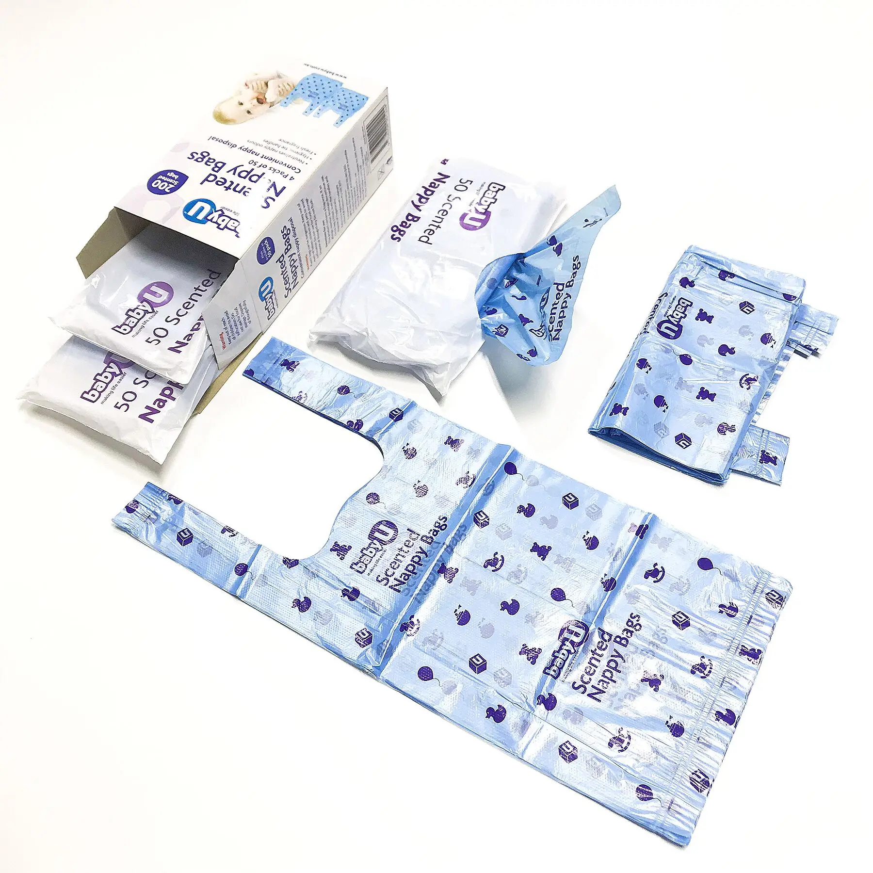 
Biodegradable disposable customized sack scented tie handle plastic baby nappy bag 