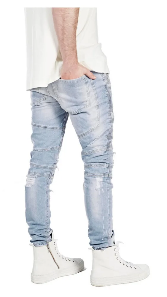China Wholesales OEM Custom Manufacturers Dropshiping Mens Distressed Custom Skinny Ripped Denim Biker Jeans 019