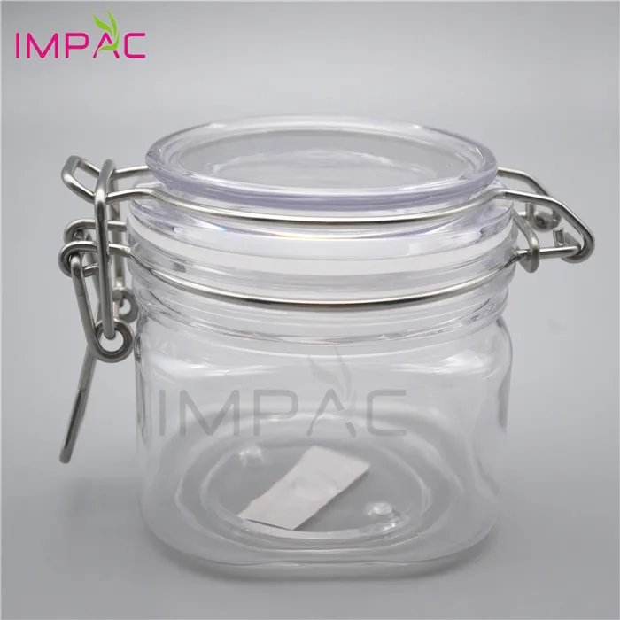 pop plastic seal square clear bath salts container 200ml with metallic lock