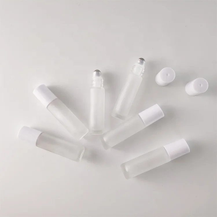 10ml clear frosted glass roll on bottle with metal roller ball roll on perfume bottle