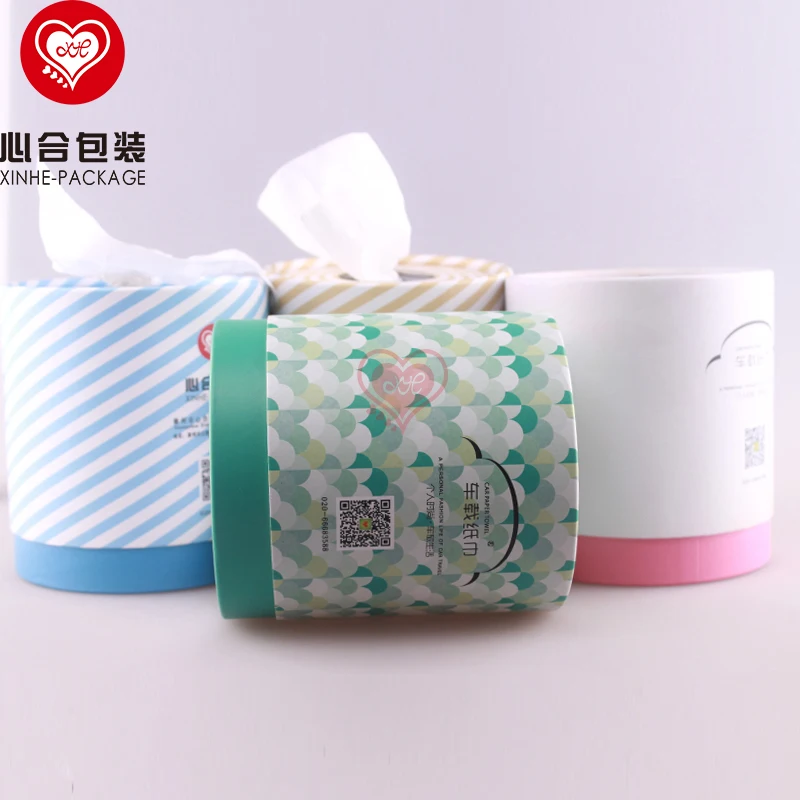 cylindrical printed cardboard tissue box/custom recycled paper material holder/round tissue paper box holder