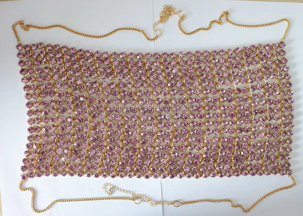 Latest design gold color body chain jewelry sexy big rhinestone women body chain bra