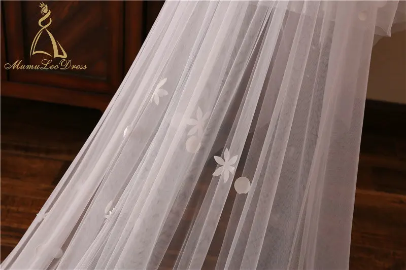 
3.5 M Tulle Two Layers Floral Small Appliques Flower Bridal Veils 2019 