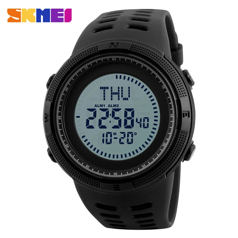 skmei 1254 novelty hour chime 3 alarm compass outdoor watch digital Homme Montre Manuel