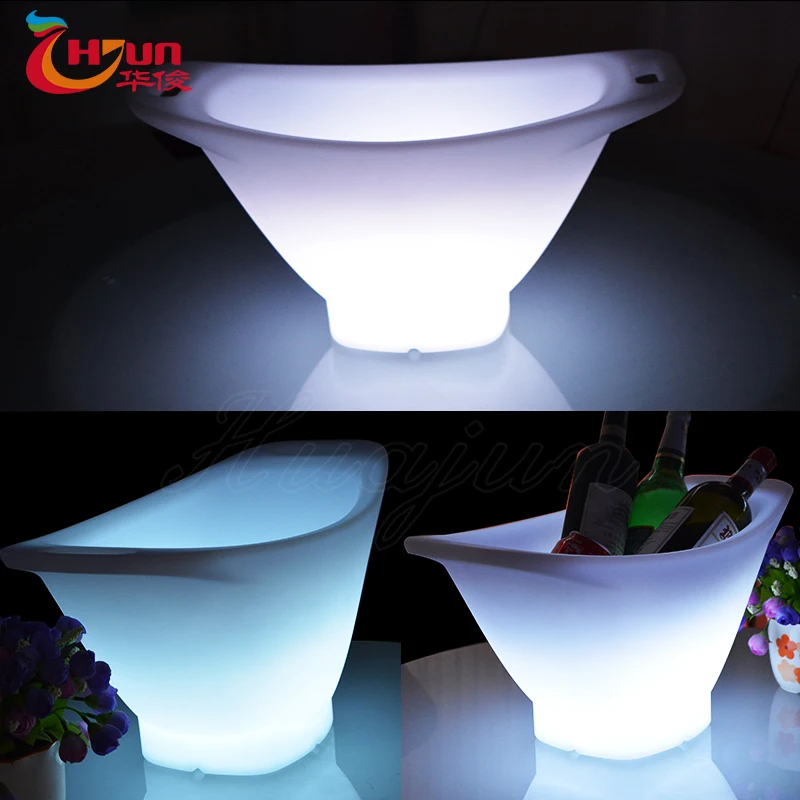 Modern plastic boat shape large led illuminated ice bucket for party