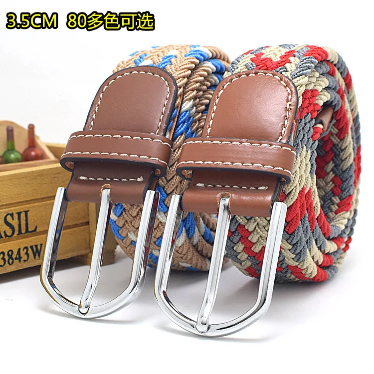 wholesale 3.5cm width alloy pin buckle ladies kids spandex braided webbing elastic band waist belt