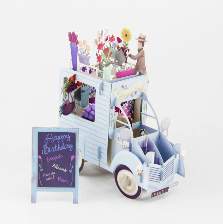 
Paper carving creativity flower car 3d pop up happy birthday greeting card 