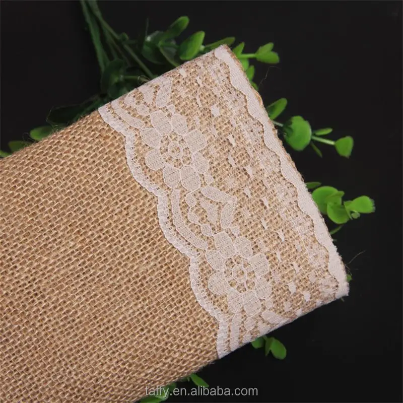 vintage rustic cheap elegant Jute Country Outdoor Wedding Party Decor Burlap Lace Hessian Table Runner