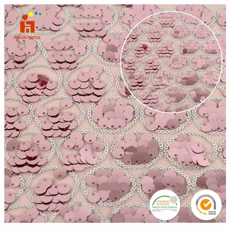 2017 Китай оптовая розовый полиэстер чистая блестящие кружева русалка блесток ткань для вечернего платья