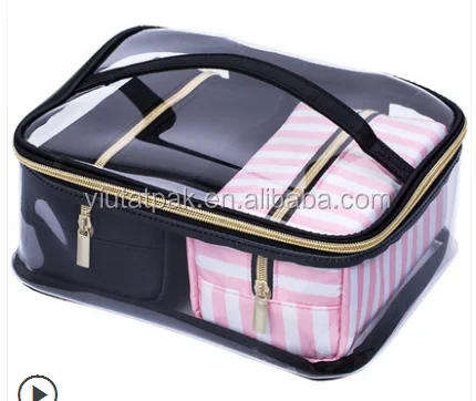 3pcs Set Clear Transparent Zipper PVC Makeup Cosmetic Bag Travel Makeup Storage Organizer Bag